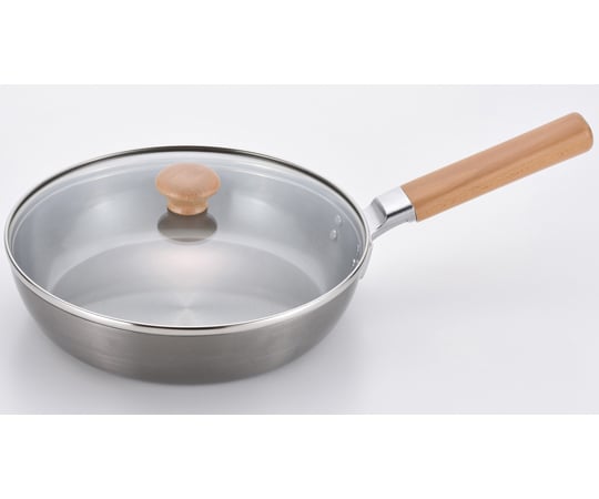 千歳 鉄 木柄ガラス蓋付フライパン 24cm　CS-011